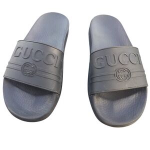 Gucci Rubber Logo Slides Sandals Dark Grey Interlocking G Made in Italy 12